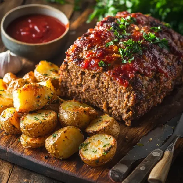 Herzhafter Hackbraten mit Ofenkartoffeln