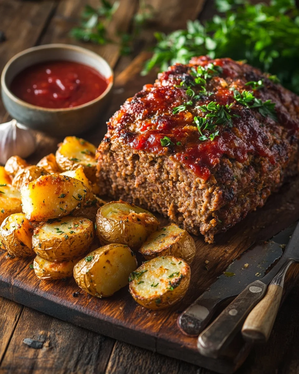 Herzhafter Hackbraten mit Ofenkartoffeln