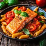 Ofen-Lachs-Pasta mit Tomaten