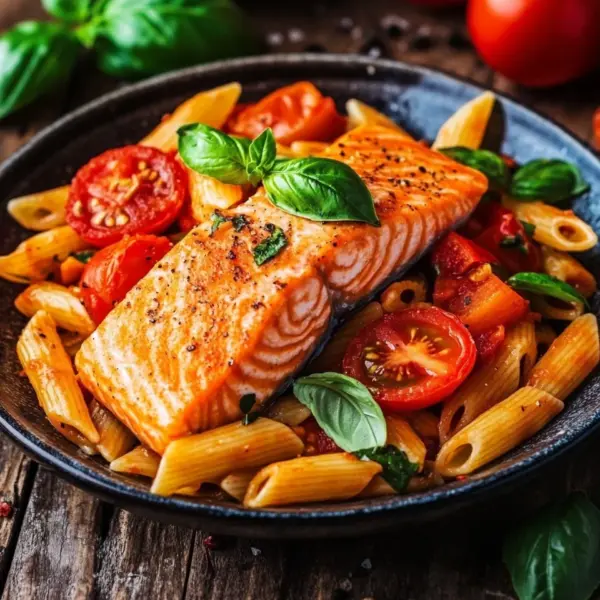 Ofen-Lachs-Pasta mit Tomaten