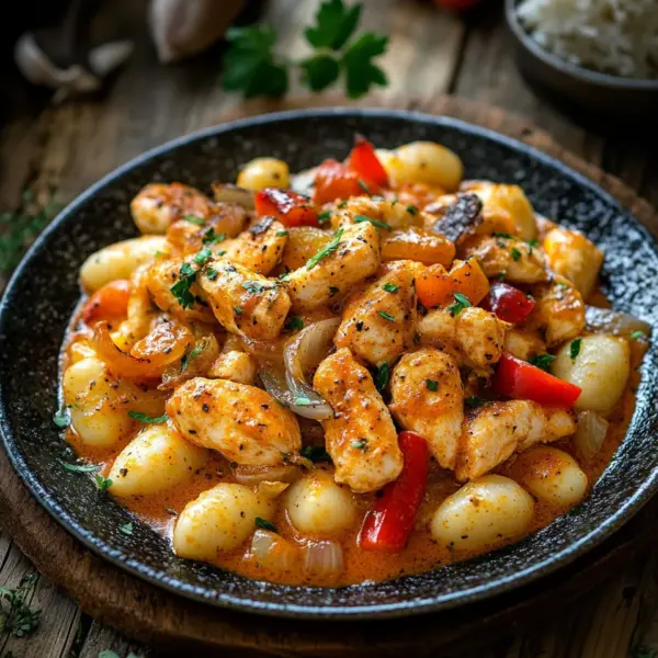 Paprika-Sahne-Hähnchen mit Gnocchi