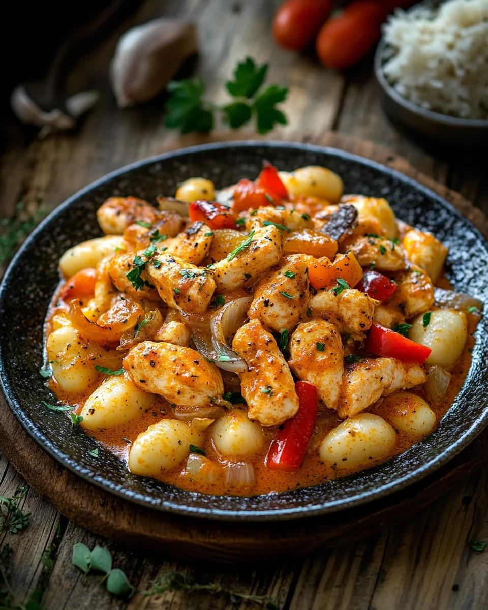 Paprika-Sahne-Hähnchen mit Gnocchi