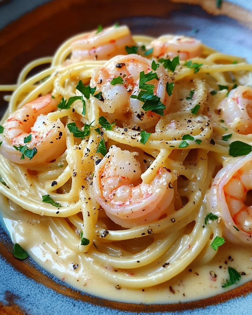 Spaghetti mit Garnelen in Frischk&auml;sesauce
