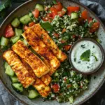 W&uuml;rziger Halloumi mit Tabbouleh und Minzjoghurt