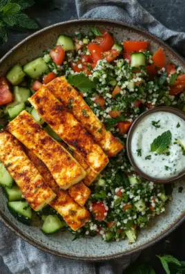 Würziger Halloumi mit Tabbouleh und Minzjoghurt