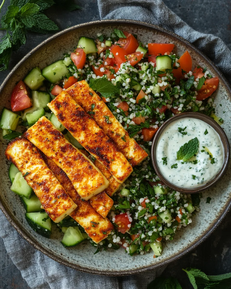 Würziger Halloumi mit Tabbouleh und Minzjoghurt 21 Würziger Halloumi mit Tabbouleh und Minzjoghurt