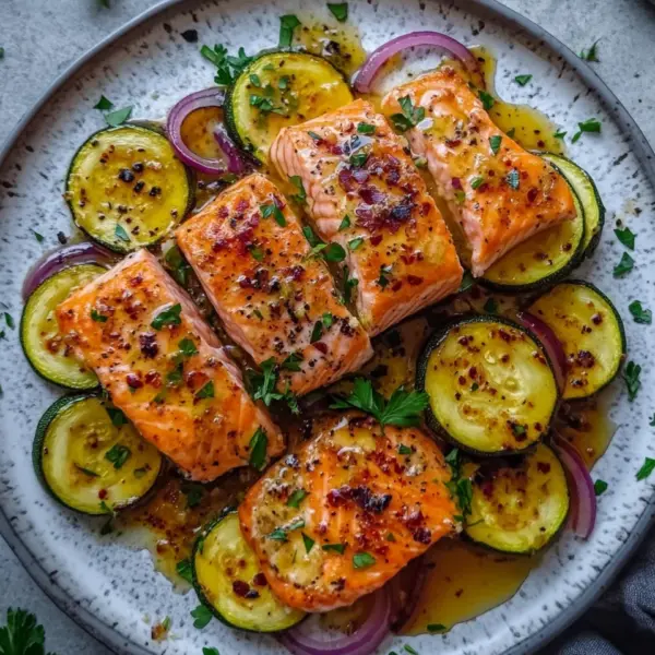 Zucchinipfanne mit Lachs
